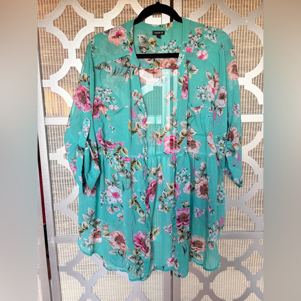 Torrid Teal Floral Blouse